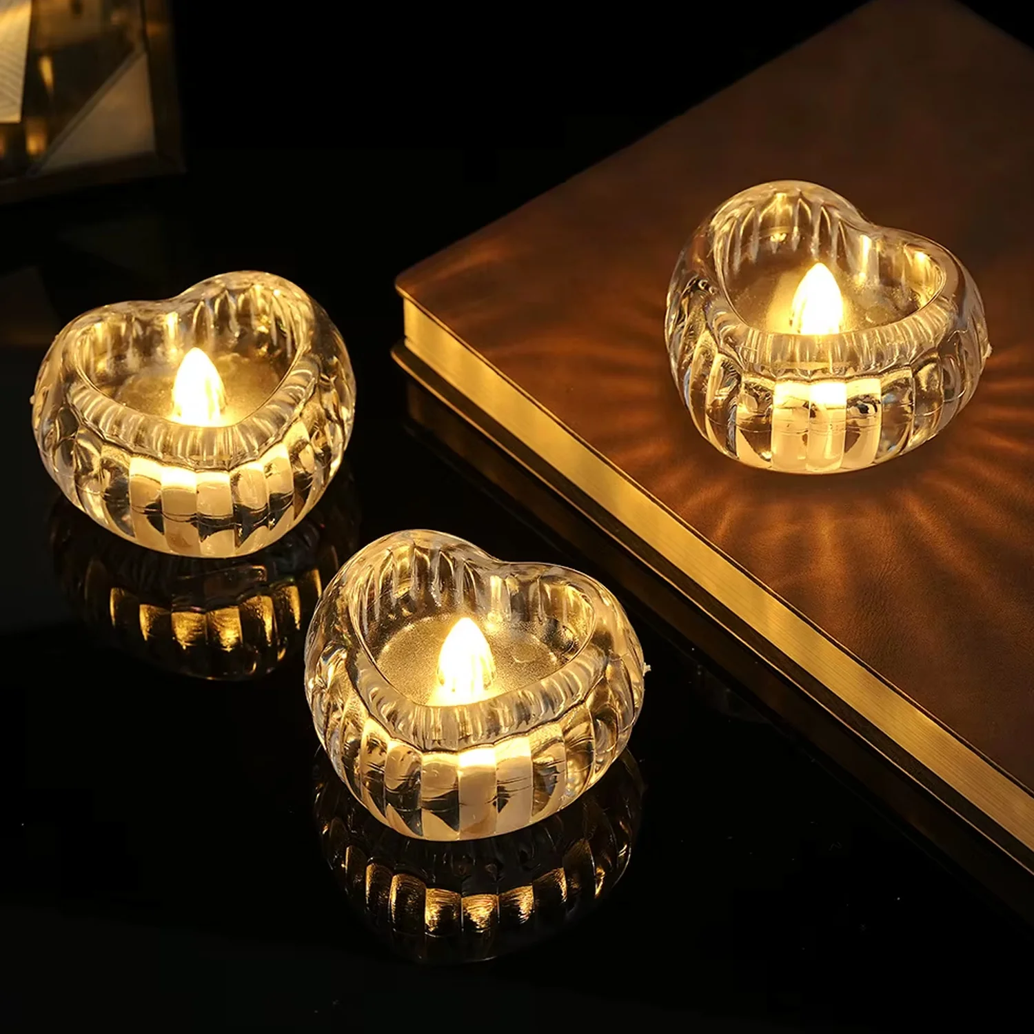 Set of 12 Heart-Shaped LED Flameless Decorative Candles - Image 6