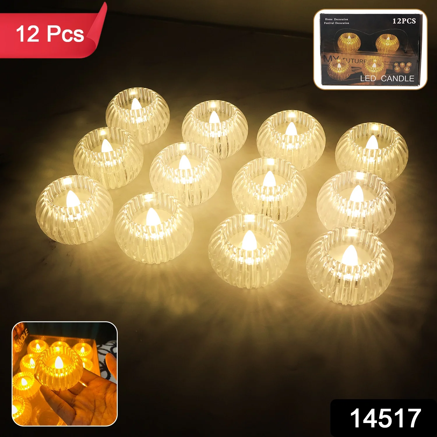 Set of 12 LED Crystal-Effect Flameless Smokeless Decorative Candles - Image 2