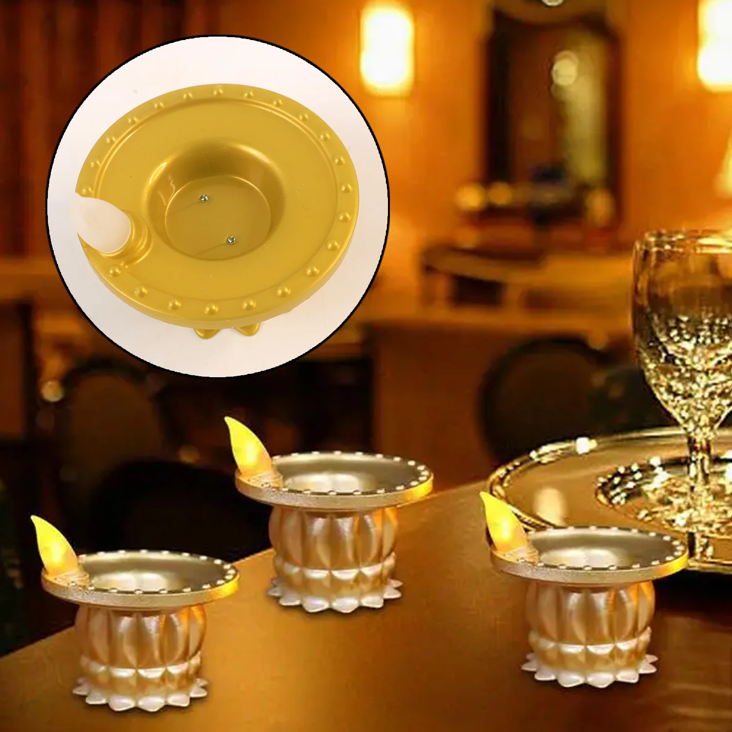 Set of 12 Water Sensor LED Golden Diyas - Image 3