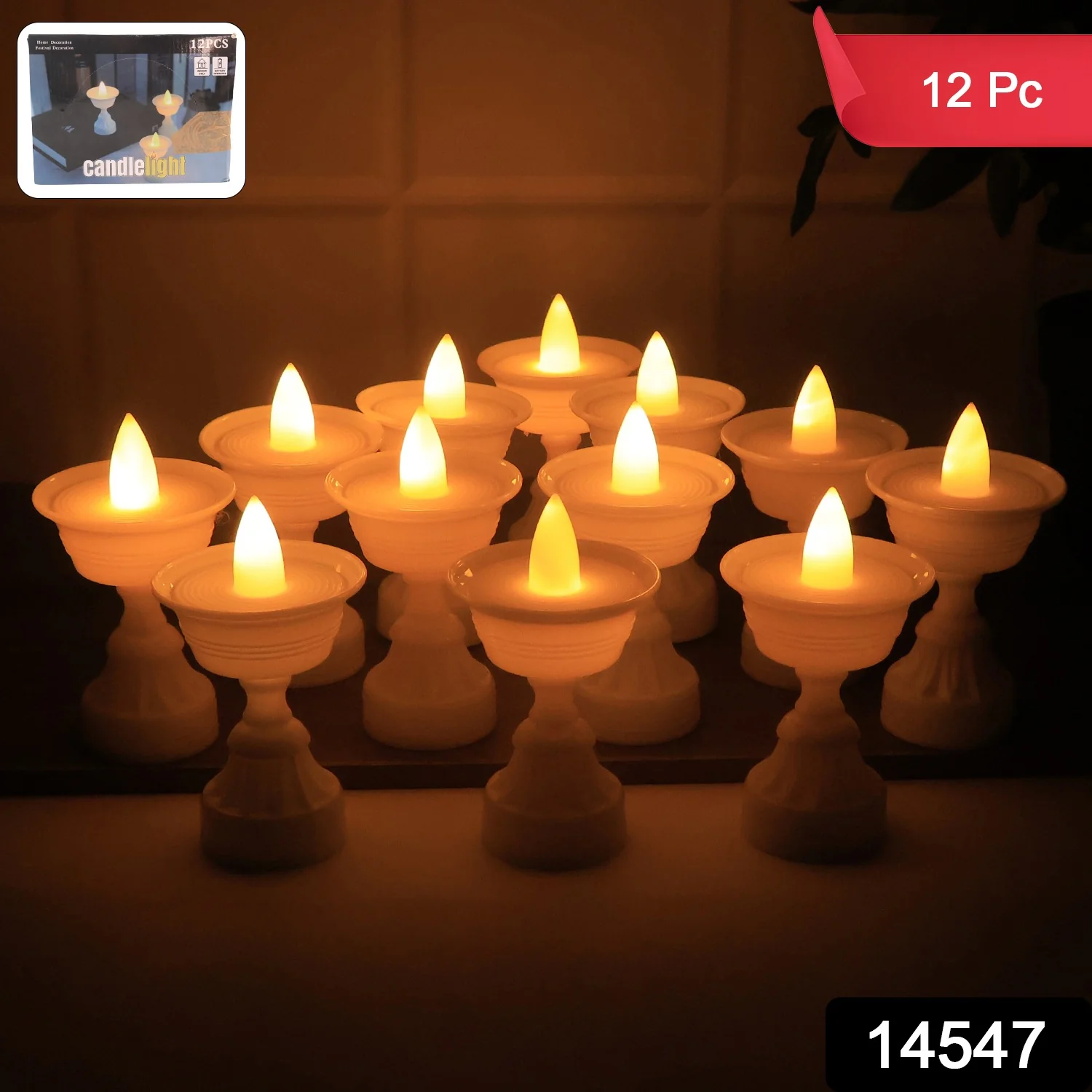 Set of 12 White Water Sensor LED Diyas - Image 8