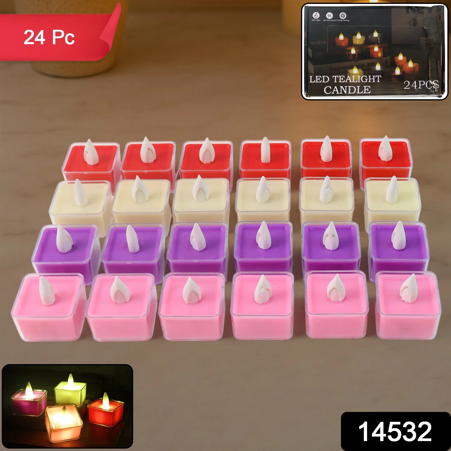 Set of 24 Multi-Color LED Tealight Candles - Image 2
