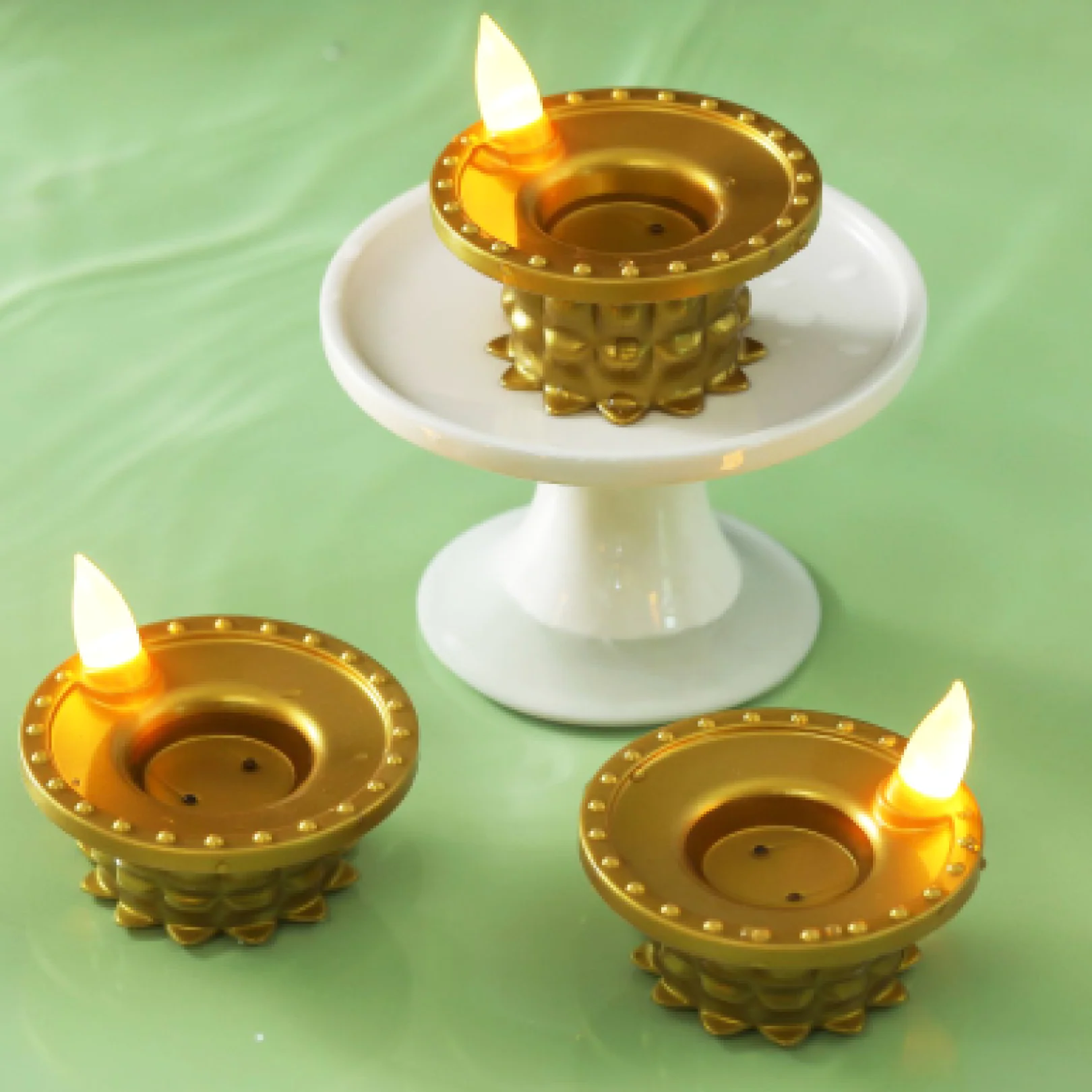 Set of 3 Water Sensor LED Golden Diyas - Image 4