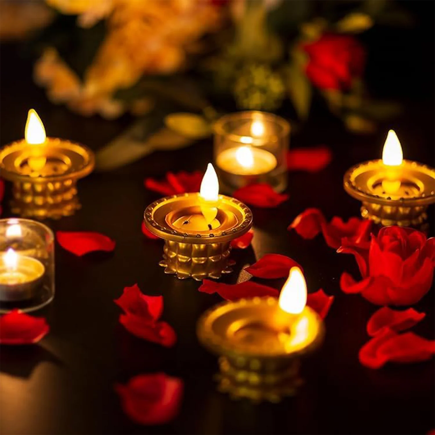 Set of 3 Water Sensor LED Golden Diyas - Image 6