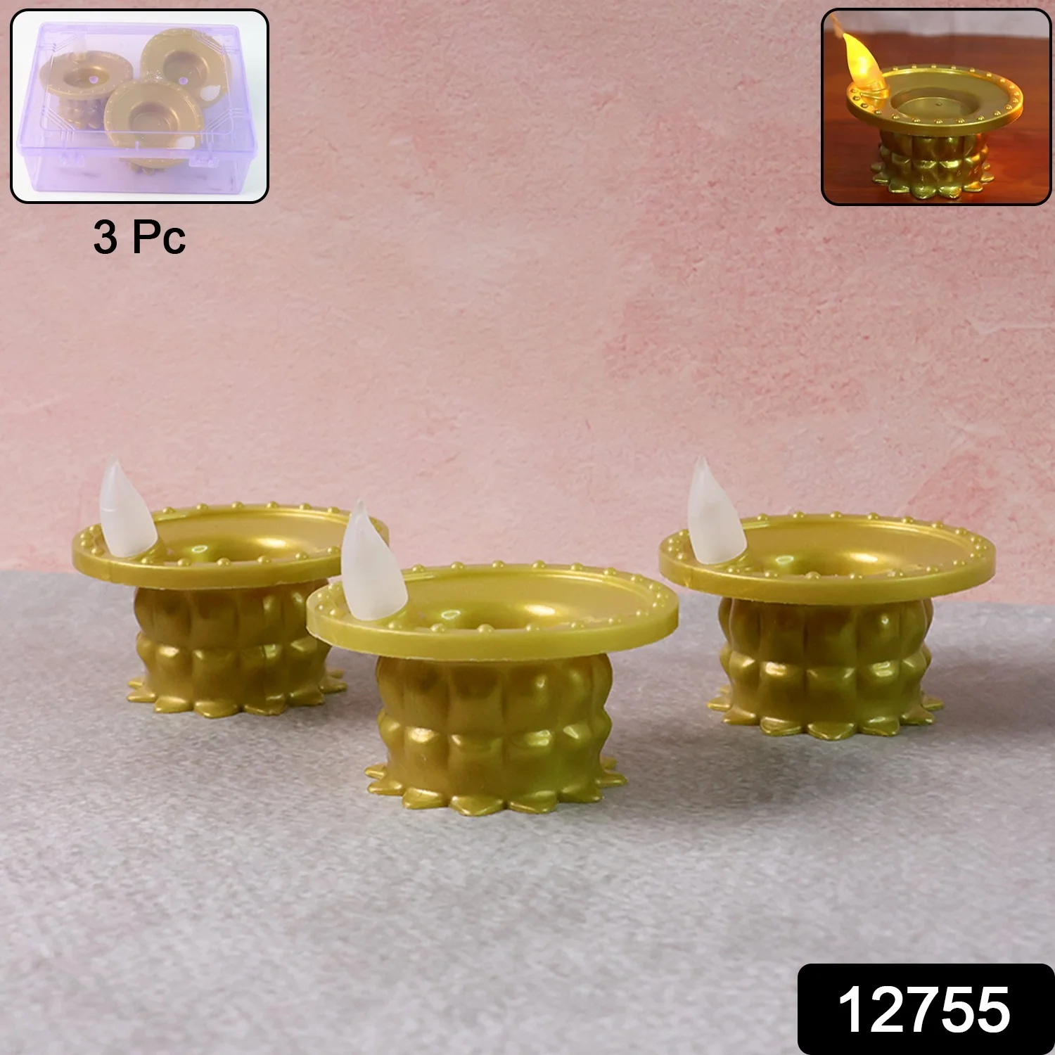 Set of 3 Water Sensor LED Golden Diyas - Image 8