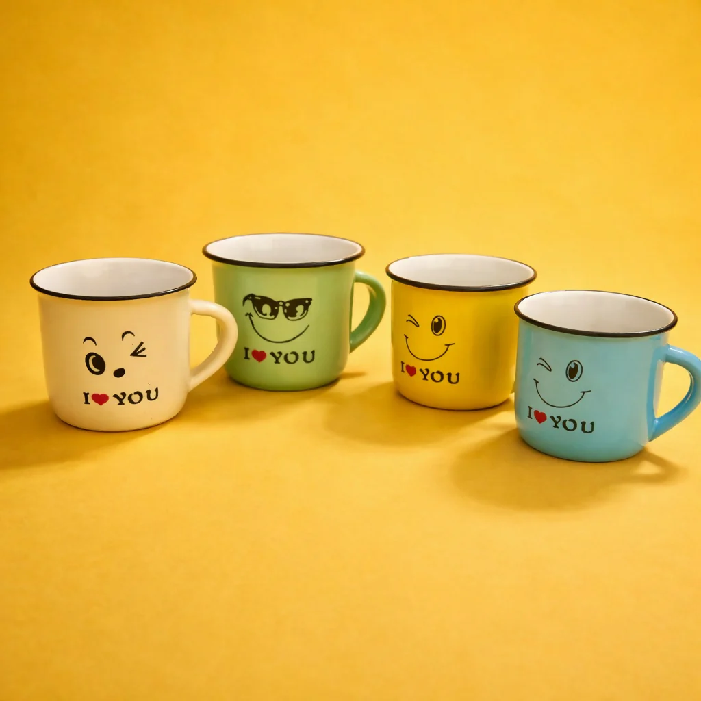 Set of 6 Cute Printed Coffee Mugs with Emoji Design Gift Set - Image 2
