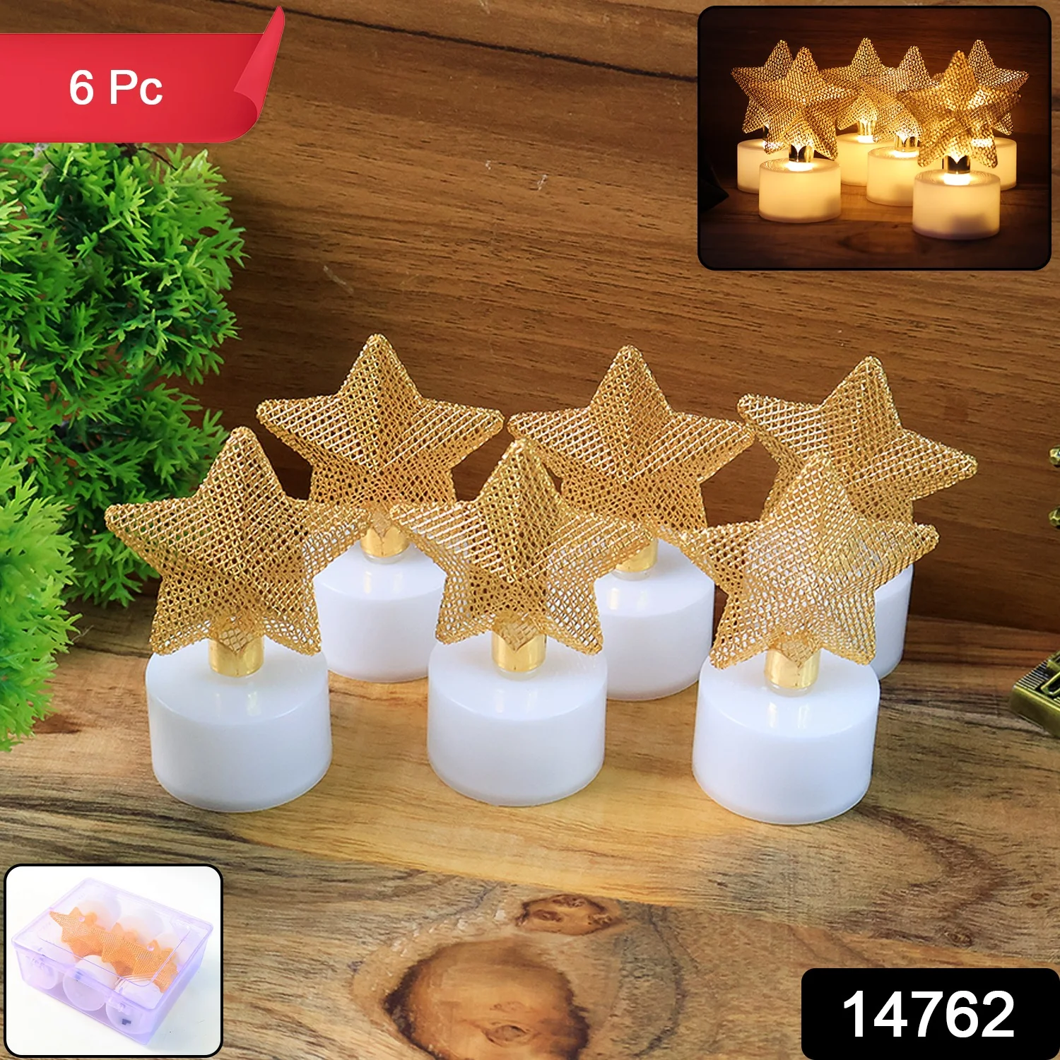 Set of 6 Decorative LED Star Candles - Image 2