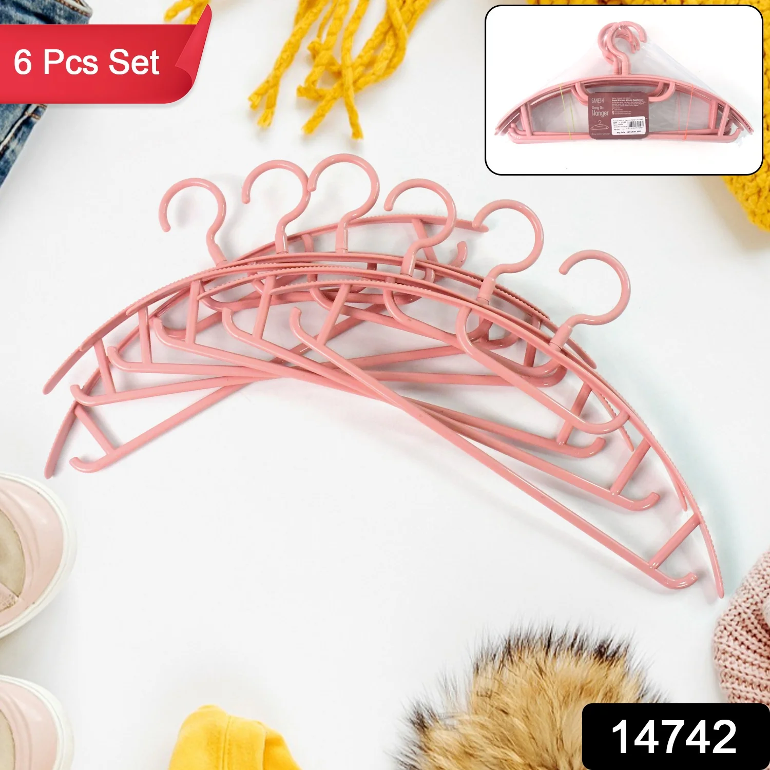 Ganesh Set of 6 Durable Plastic Cloth Hangers - Image 2
