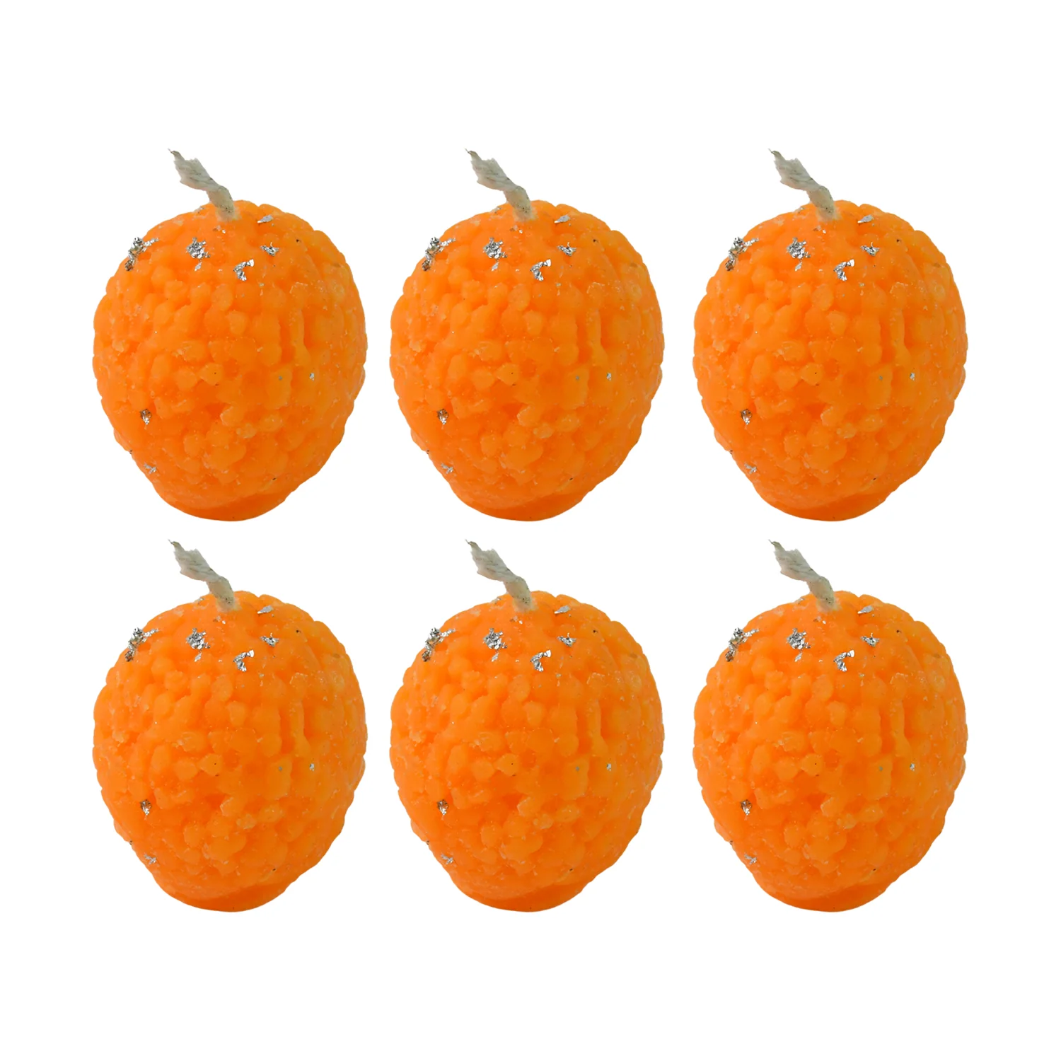 Set of 6 Laddu-Shaped Wax Candles with Silver Leaf Decoration - Image 5