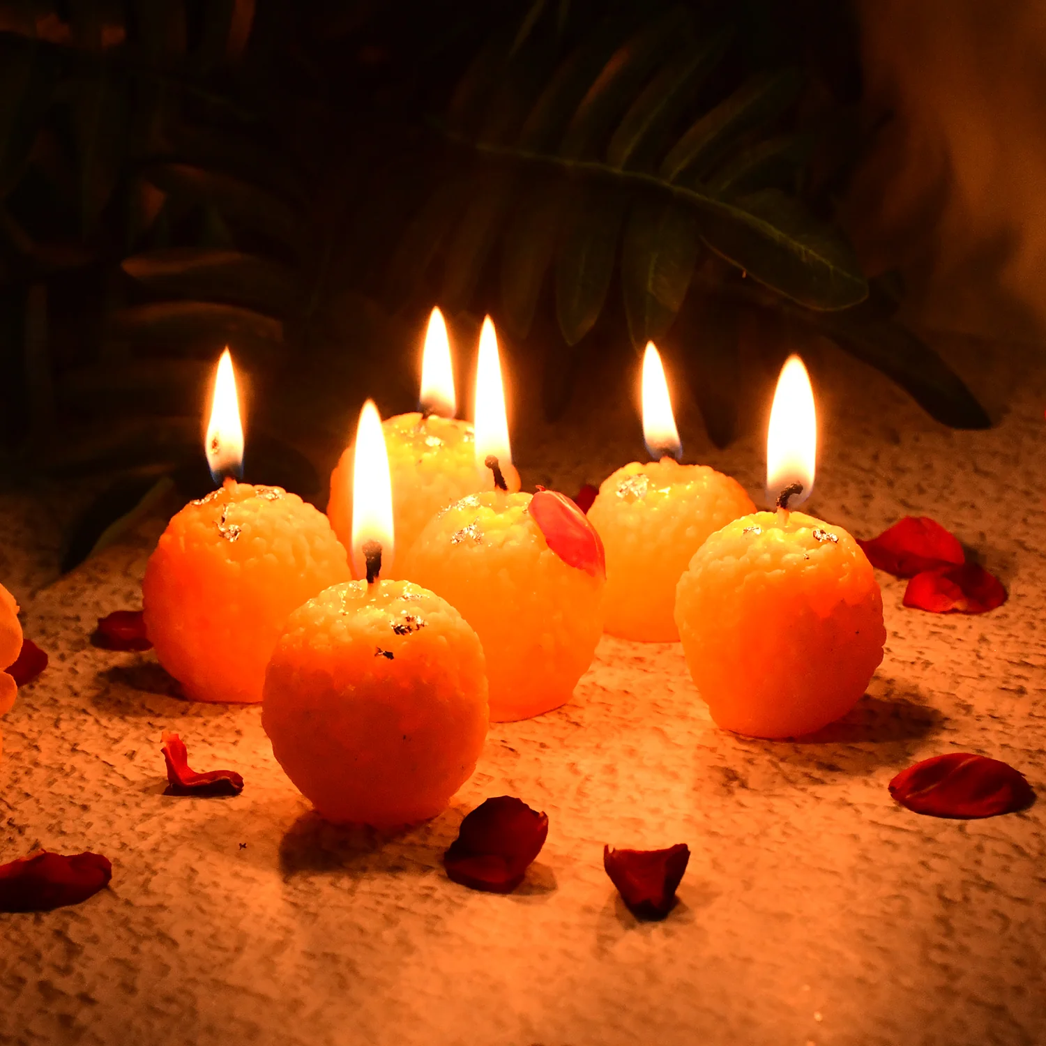 Set of 6 Laddu-Shaped Wax Candles with Silver Leaf Decoration - Image 7