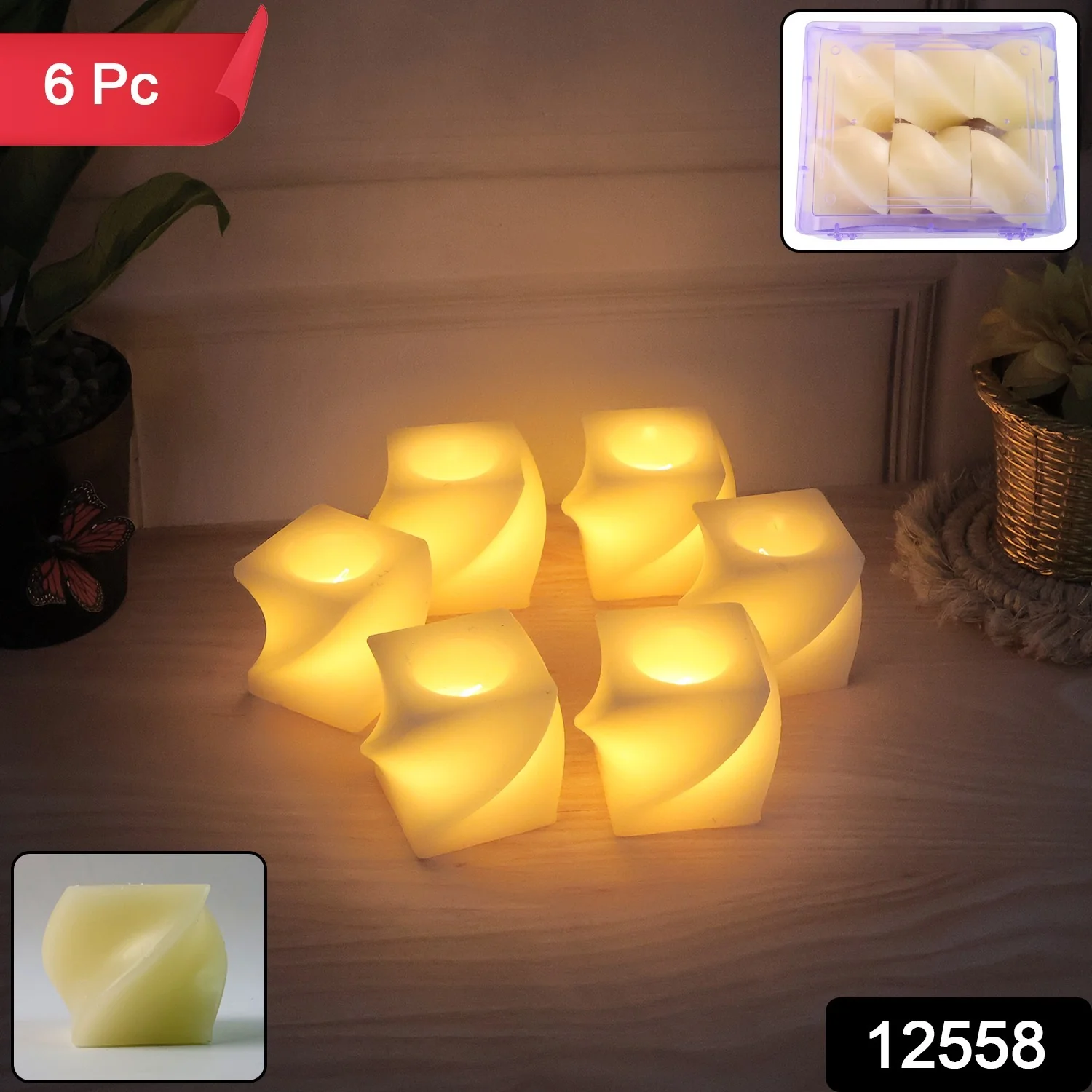 Set of 6 LED Flameless Decorative Candles – Square Shape Tealight Lamps - Image 2