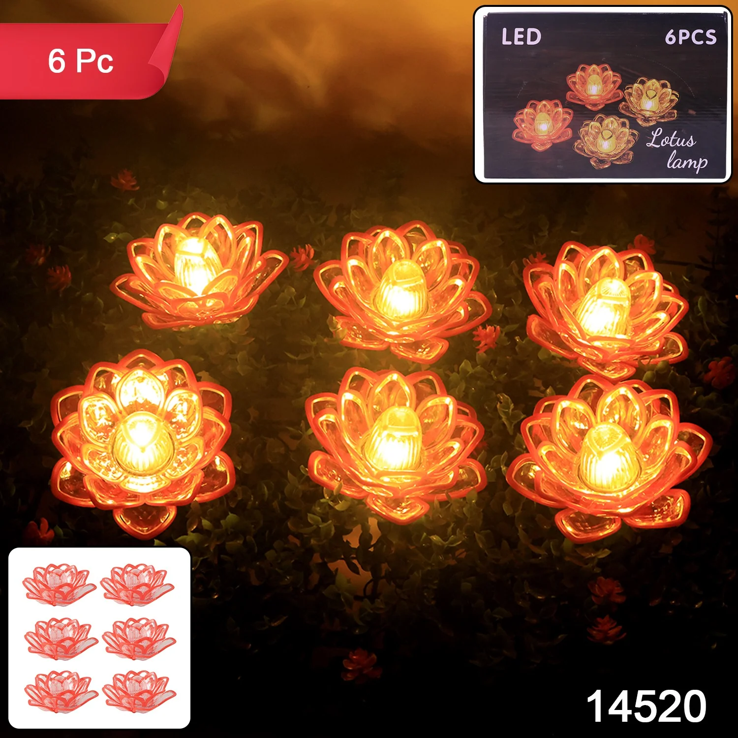 Set of 6 Lotus Shaped LED Flameless Decorative Candles - Image 2