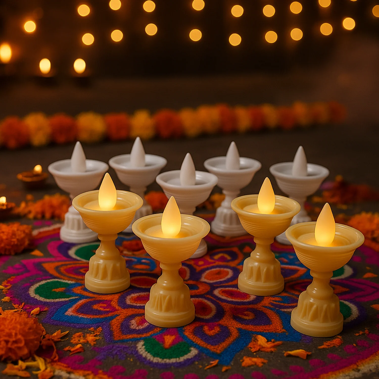 Set of 8 White Water Sensor LED Diyas - Image 5