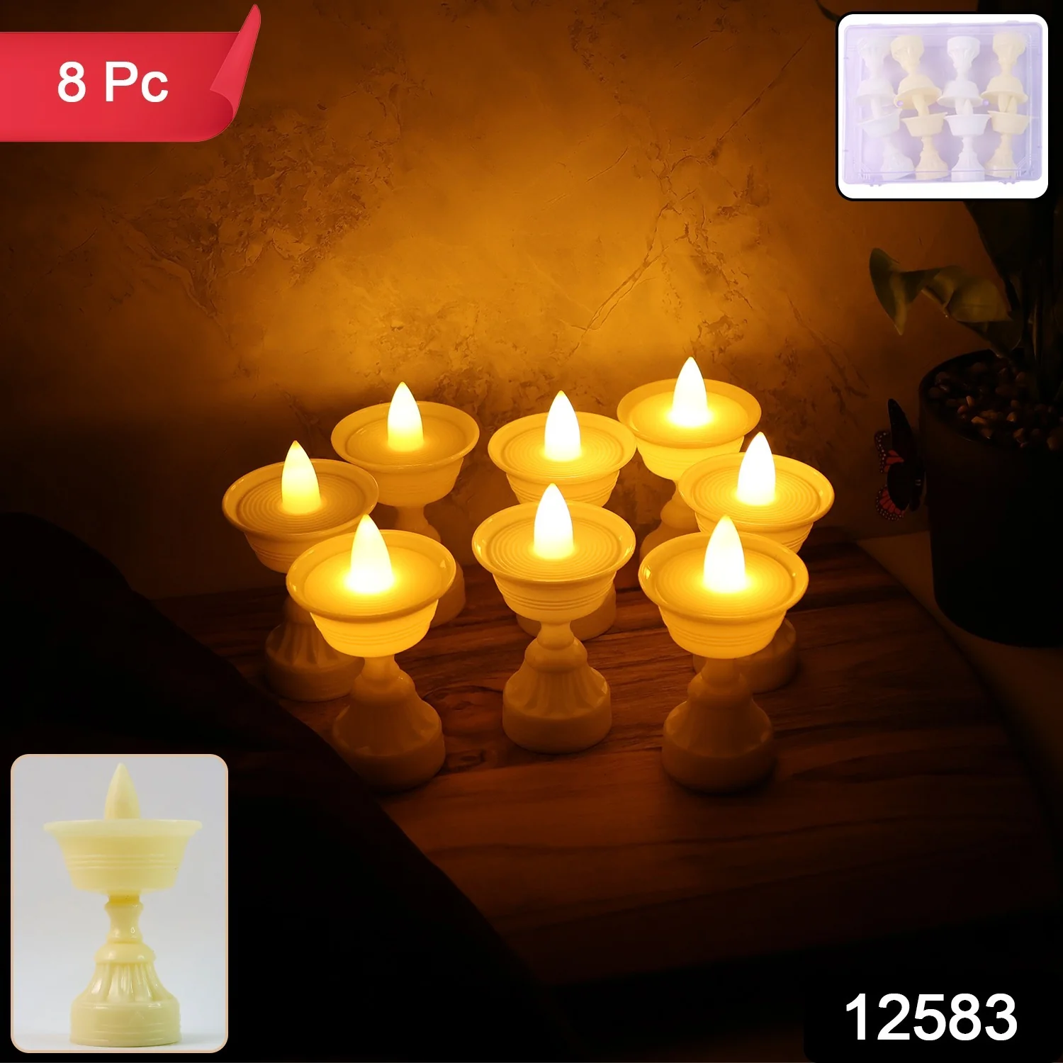 Set of 8 White Water Sensor LED Diyas - Image 6