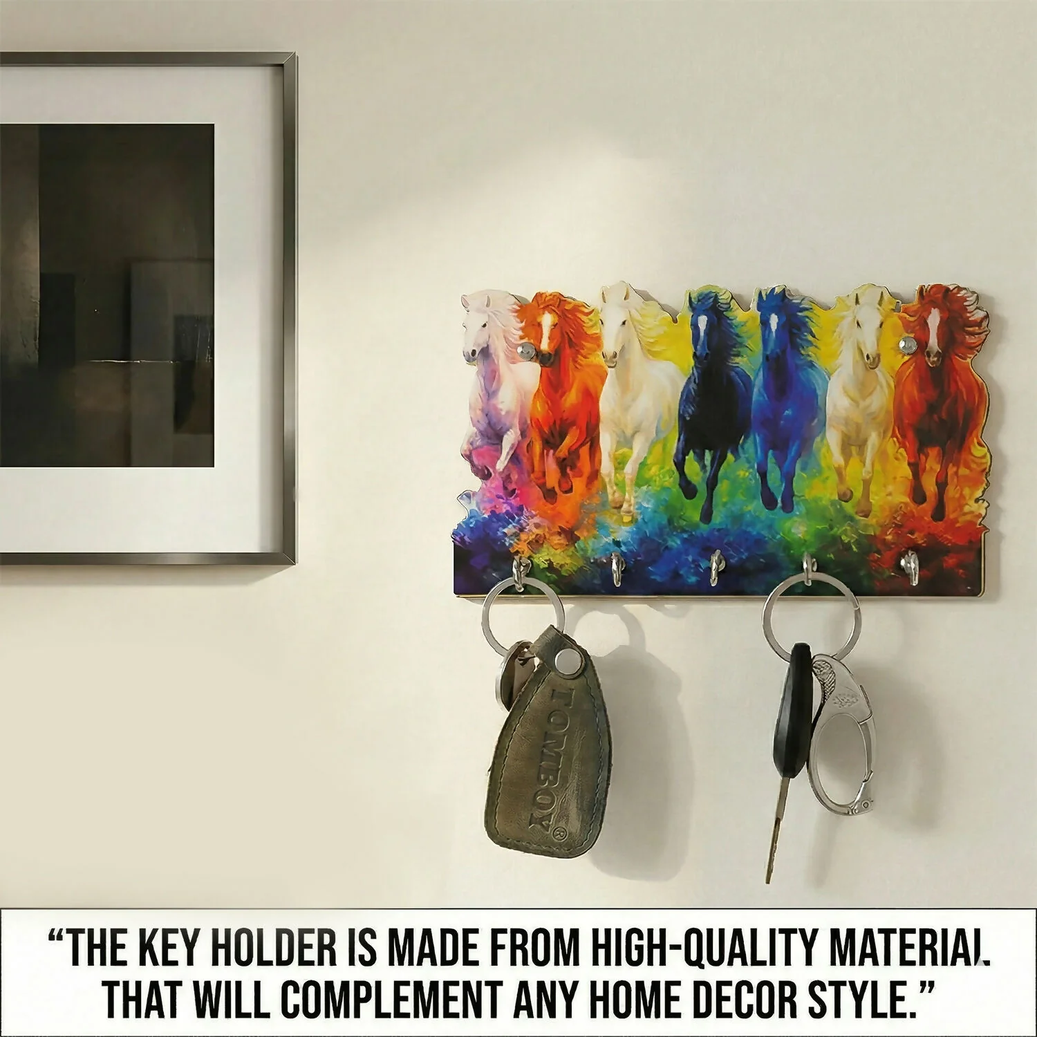 Seven Colorful Horse Wooden Key Holder | 5 Hook Wall Organizer - Image 5