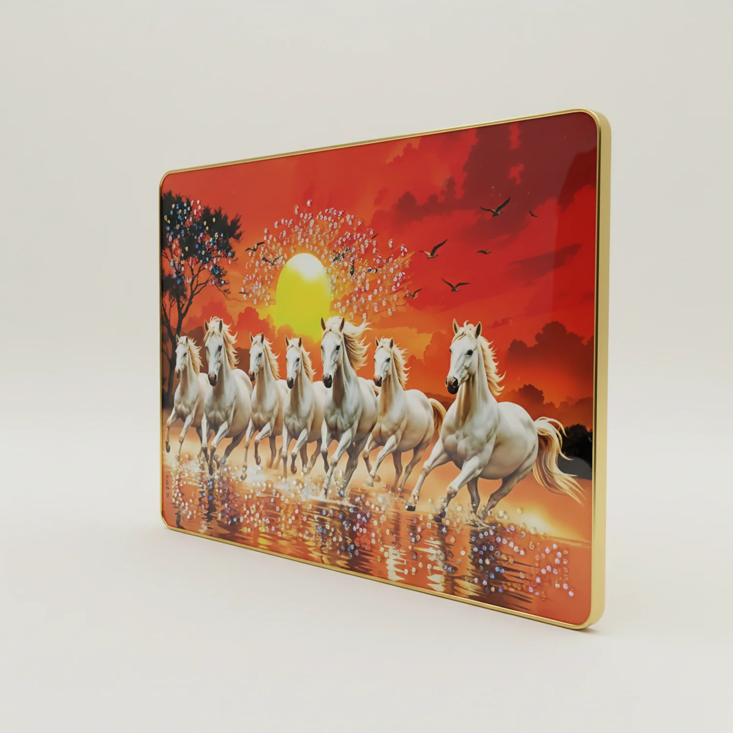 Seven Running Horses Sunrise Wall Art for Living Room Decor Frame - Image 3