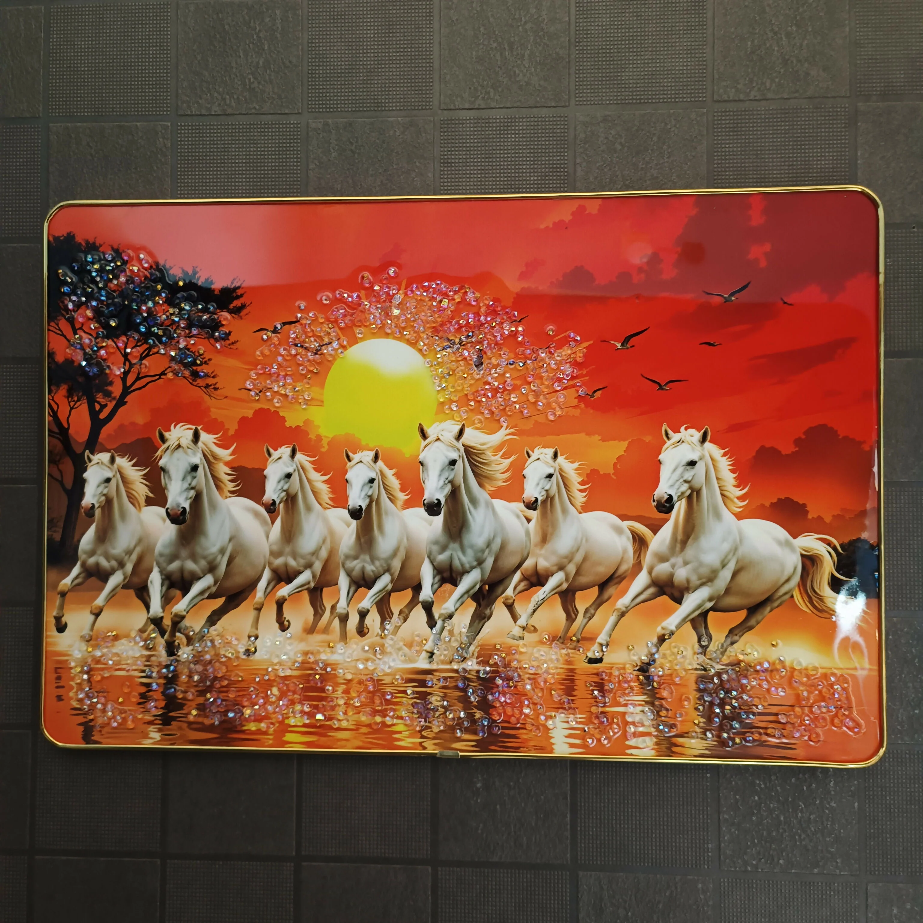 Seven Running Horses Sunrise Wall Art for Living Room Decor Frame - Image 6