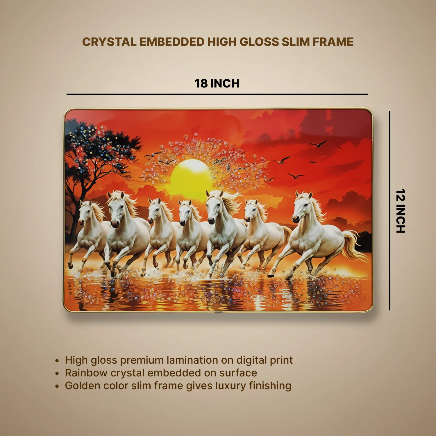 Seven Running Horses Sunrise Wall Art for Living Room Decor Frame - Image 7