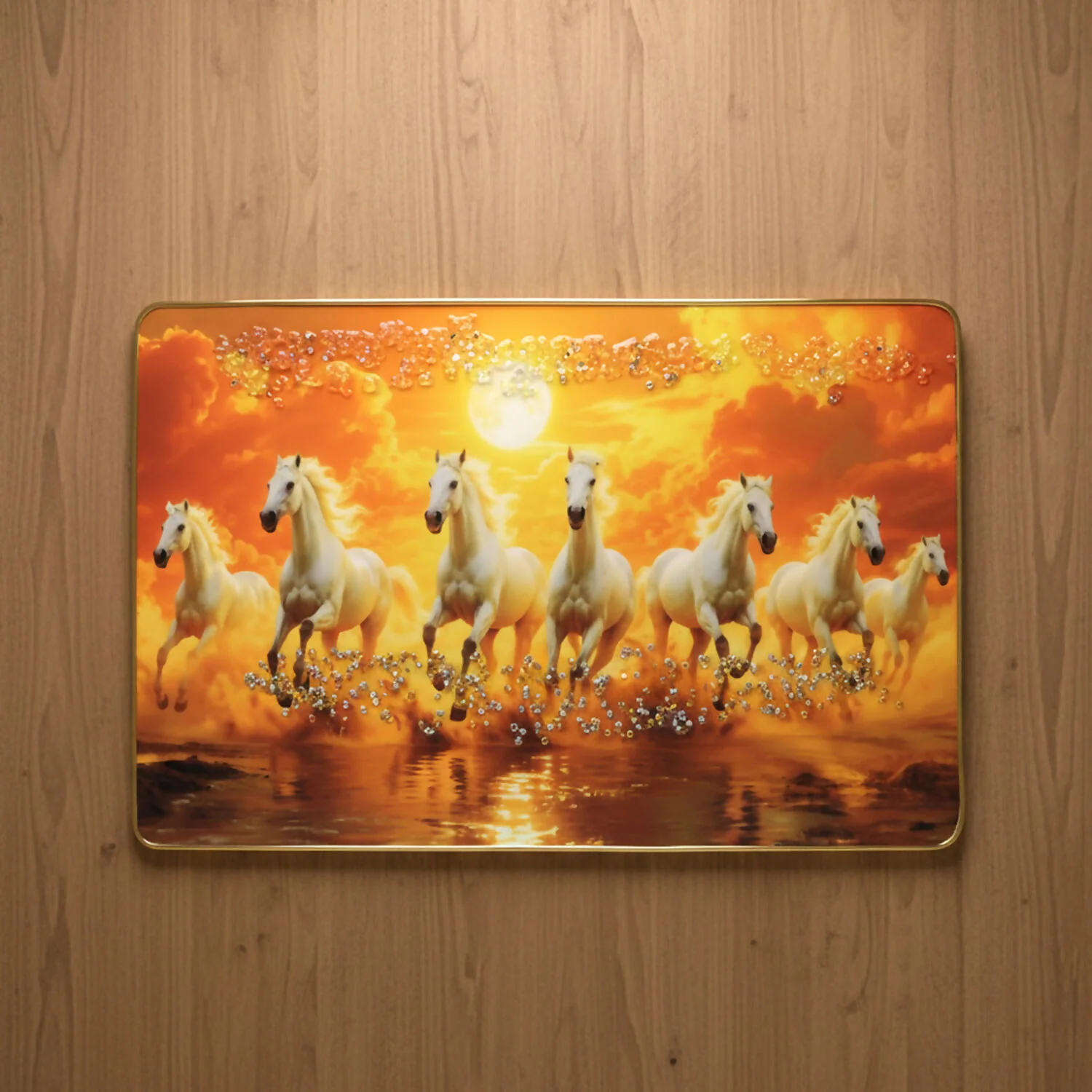Seven White Running Horses Sunset Wall Art Frame - Image 2