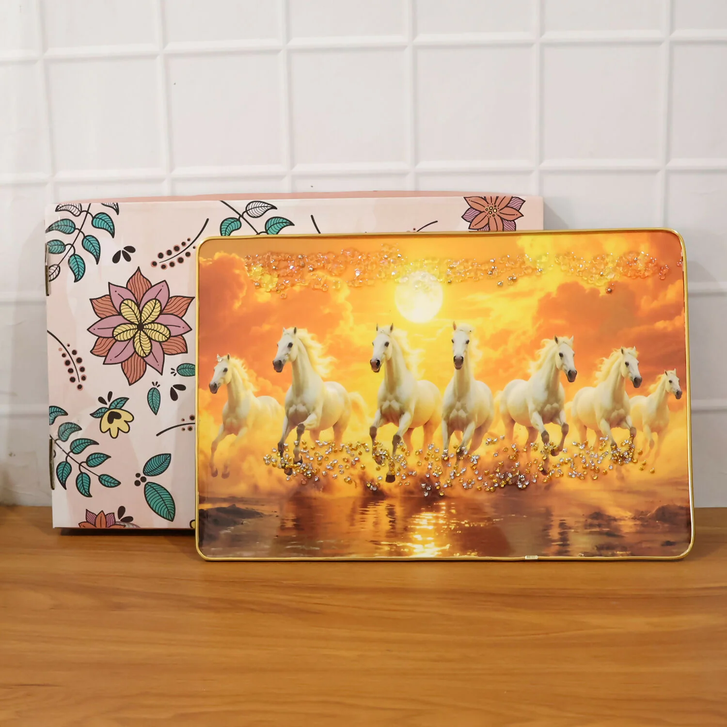 Seven White Running Horses Sunset Wall Art Frame - Image 7