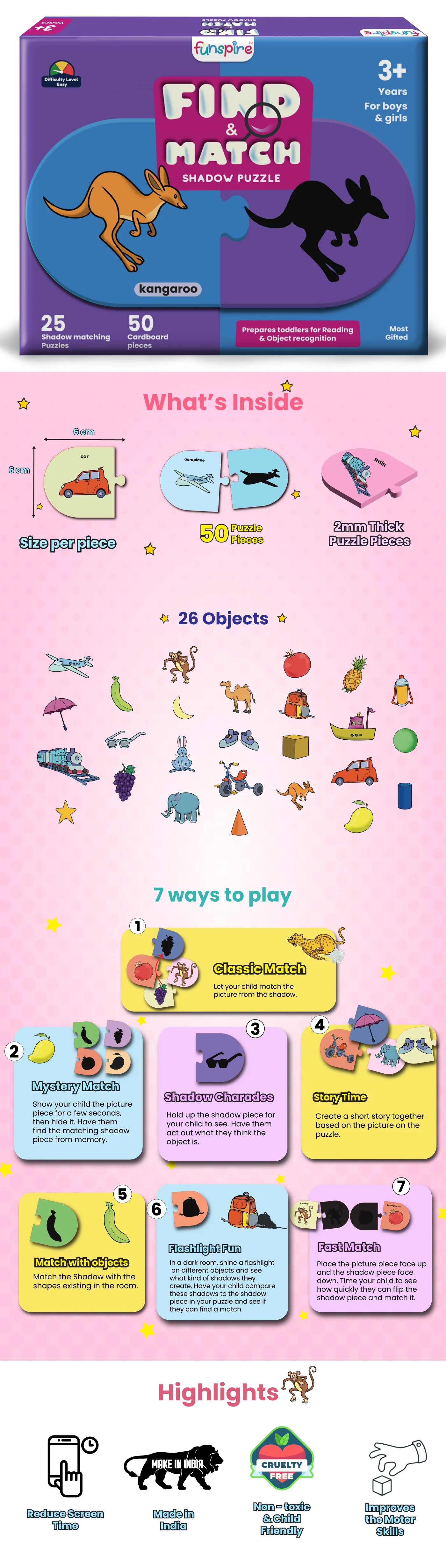 Shadow Matching Puzzle - Ages 3+ (50 cardboard puzzle pieces) Find & Match series - Image 10