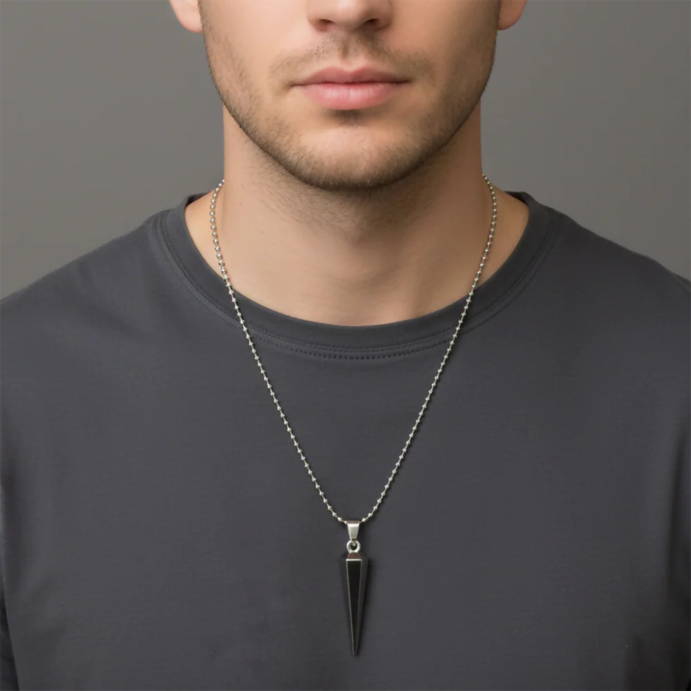 Sharp Edge Black Inlay Spike Pendant Necklace for Men - Image 2