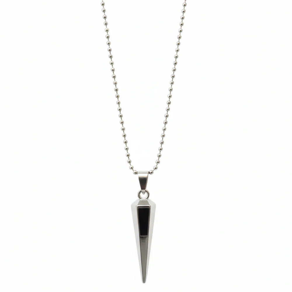 Sharp Edge Black Inlay Spike Pendant Necklace for Men - Image 3