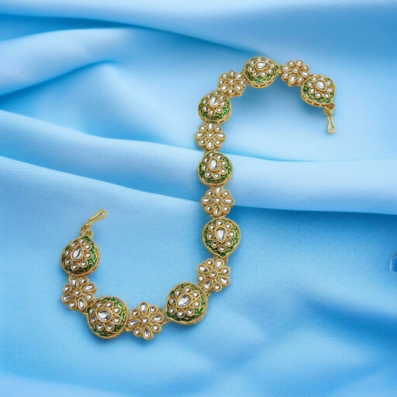 Meenakari & Kundan Gold-Toned Shishful Headband - Image 4