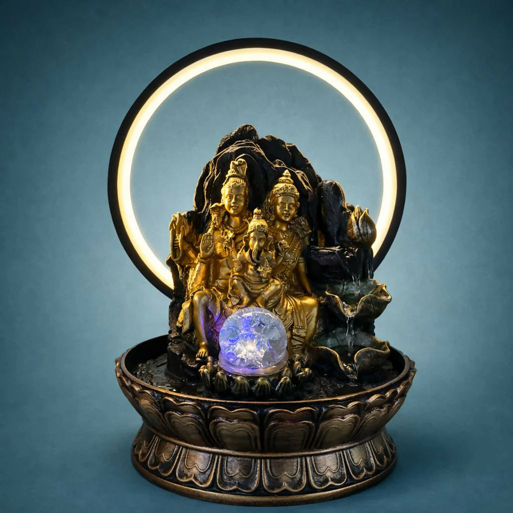 Shiv Parivar LED Water Fountain with Halo Ring Light - Image 2