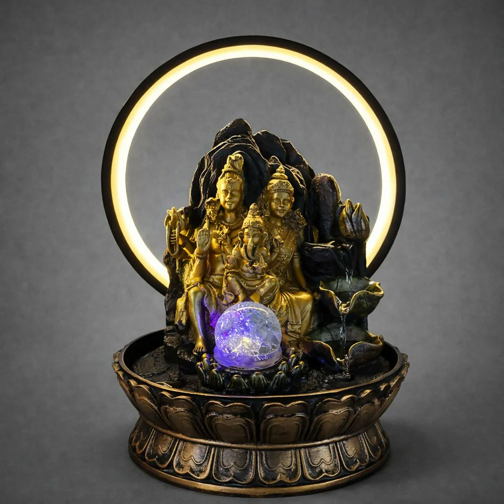Shiv Parivar LED Water Fountain with Halo Ring Light - Image 3