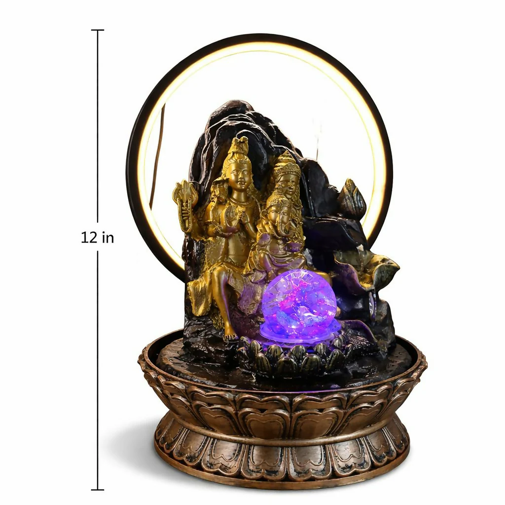 Shiv Parivar LED Water Fountain with Halo Ring Light - Image 5