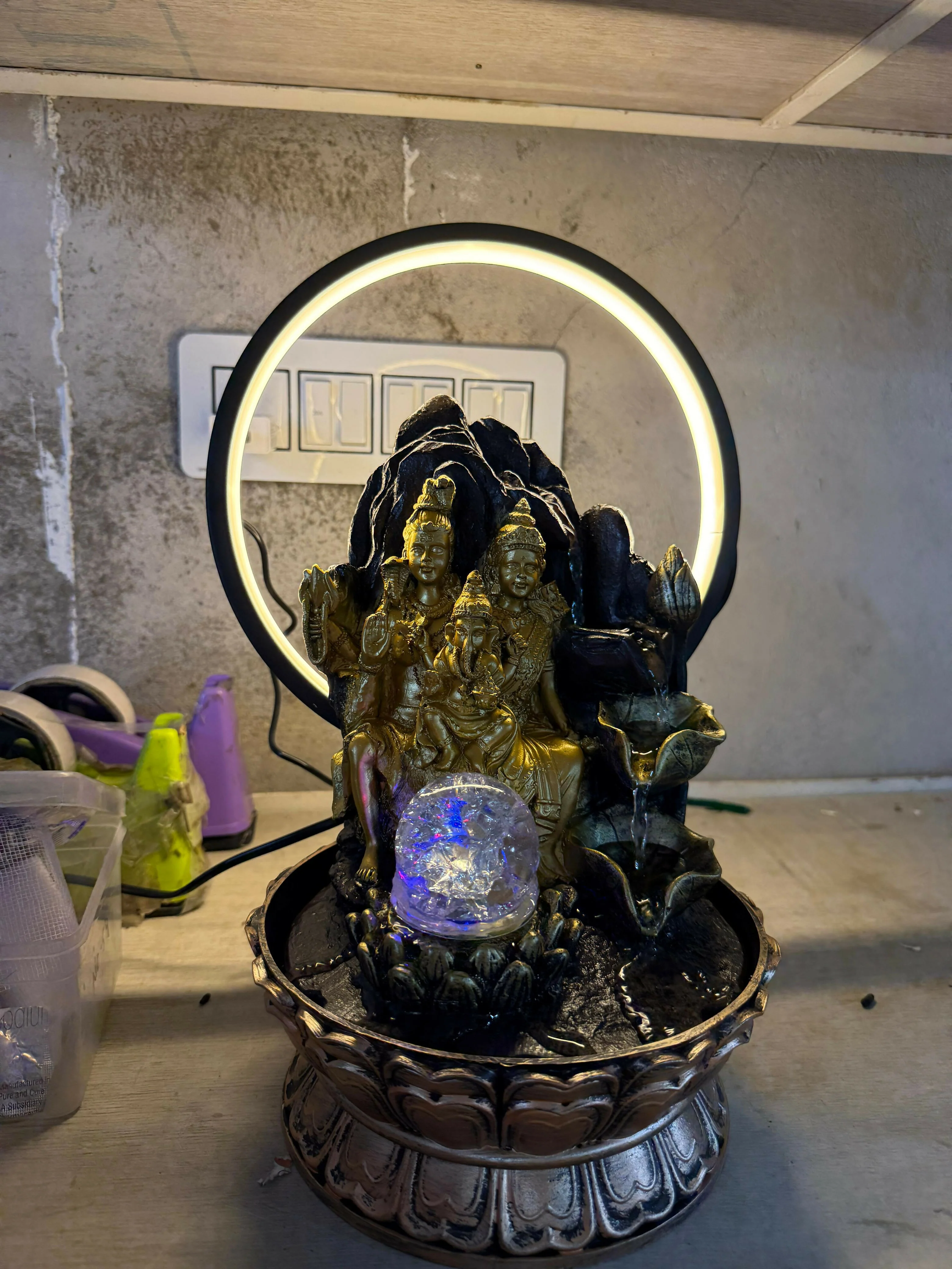 Shiv Parivar LED Water Fountain with Halo Ring Light - Image 6