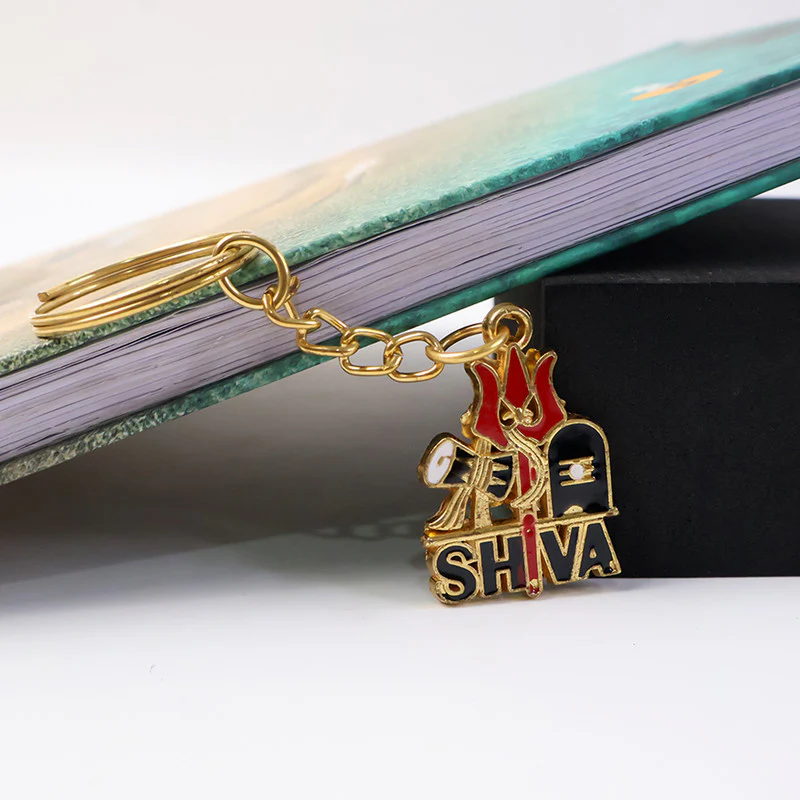 Shiva Symbol Keychain with Trishul & Damru – Devotional Golden Key Ring - Image 2