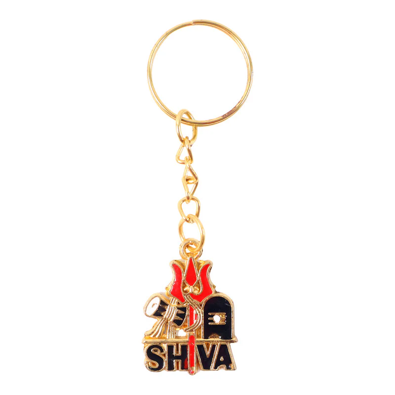 Shiva Symbol Keychain with Trishul & Damru – Devotional Golden Key Ring - Image 5