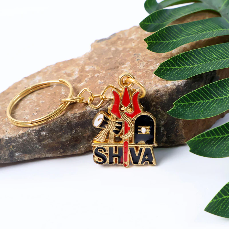 Shiva Symbol Keychain with Trishul & Damru – Devotional Golden Key Ring - Image 6