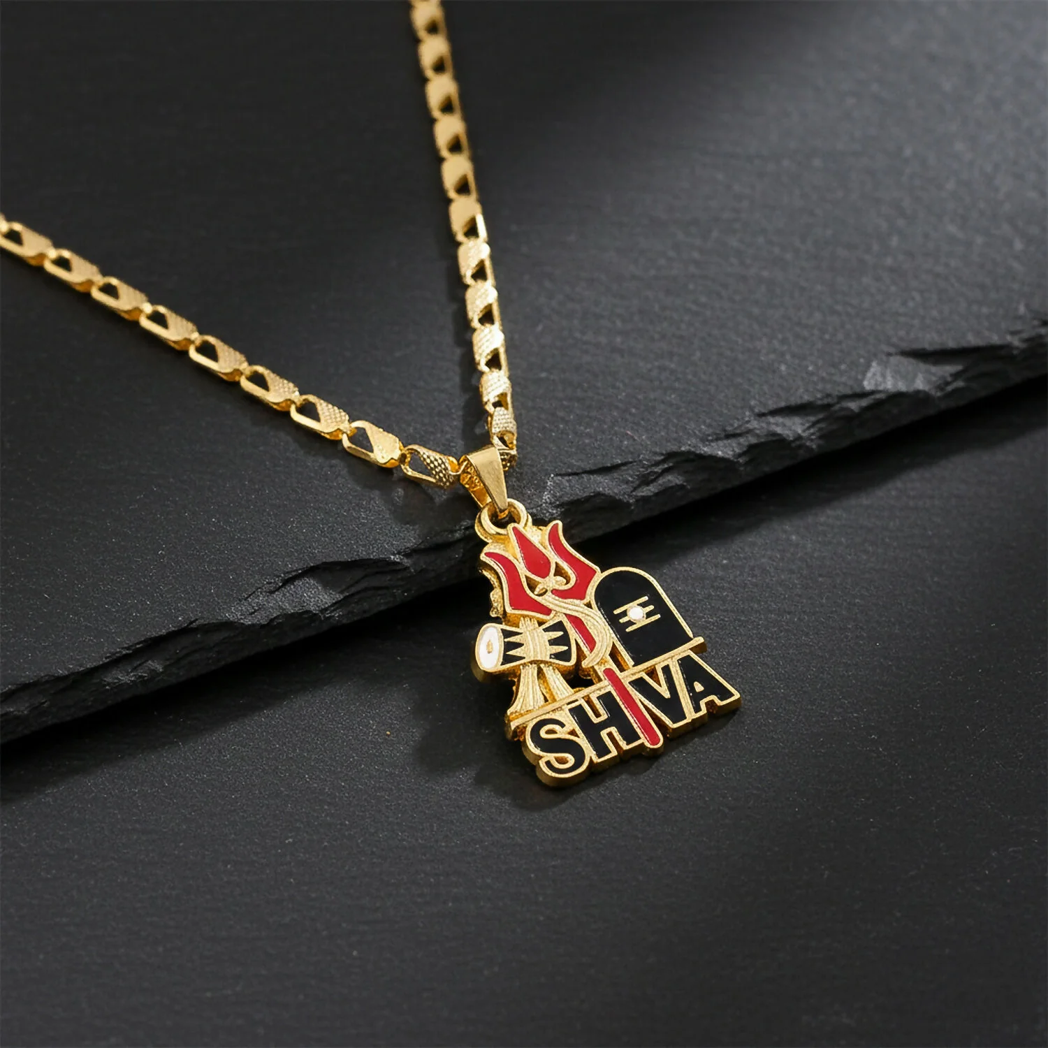Shiva Trishul Gold Plated Pendant Chain & Rudraksha Mala - Image 3
