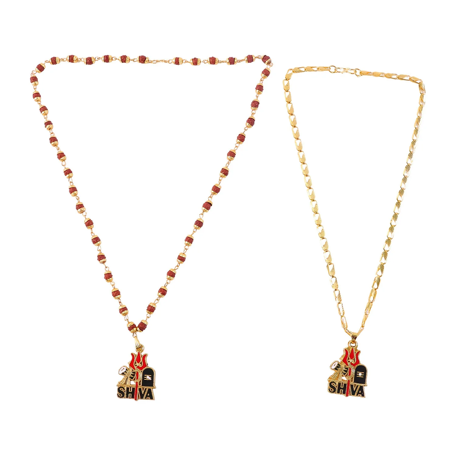 Shiva Trishul Gold Plated Pendant Chain & Rudraksha Mala - Image 5