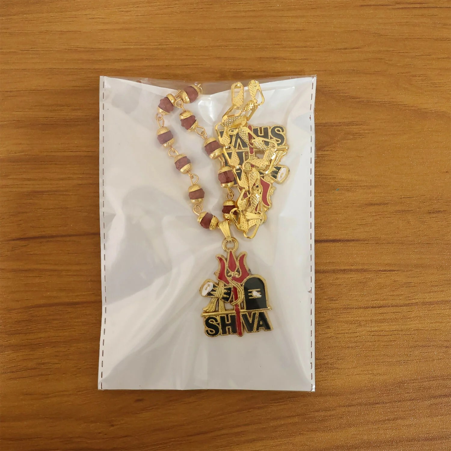 Shiva Trishul Gold Plated Pendant Chain & Rudraksha Mala - Image 6