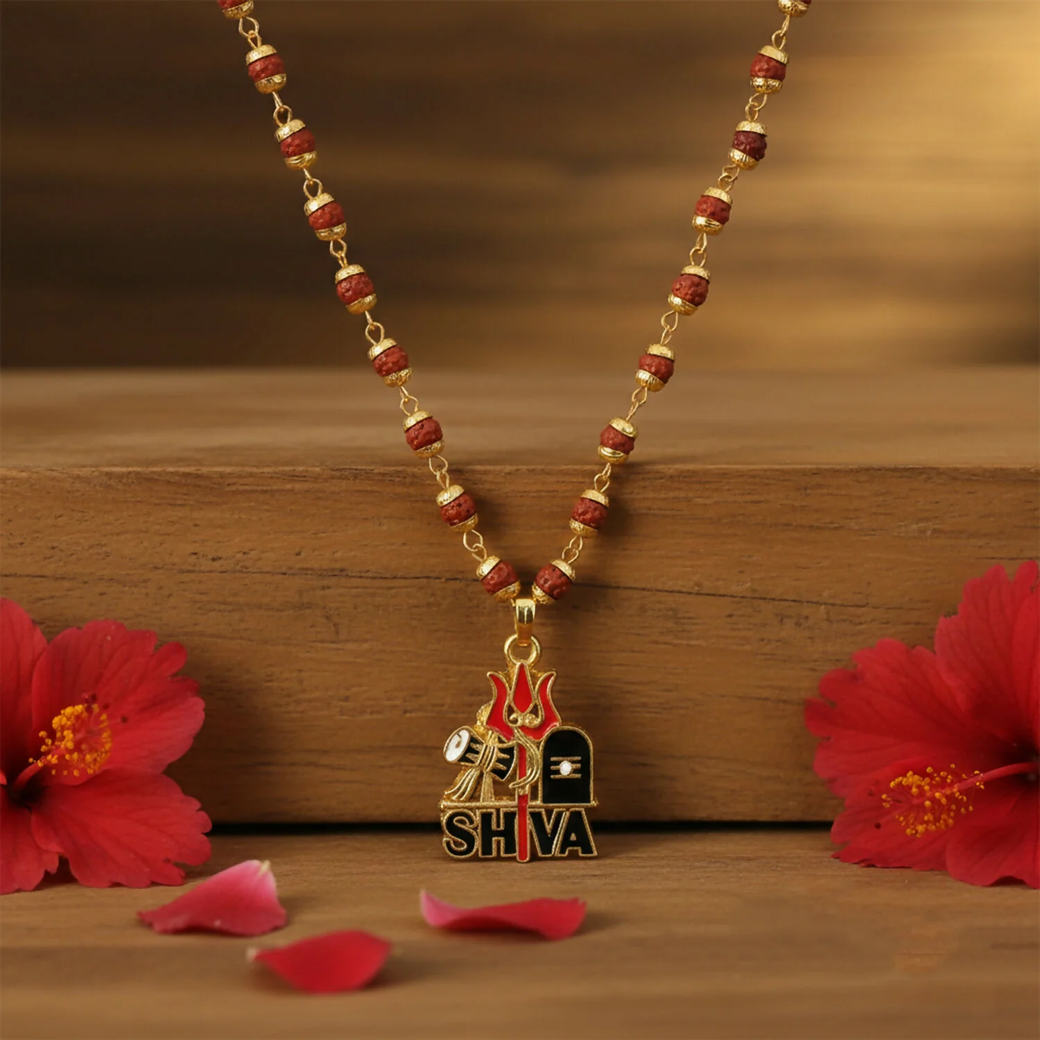 Shiva Trishul Rudraksha Beaded Pendant Necklace - Image 2