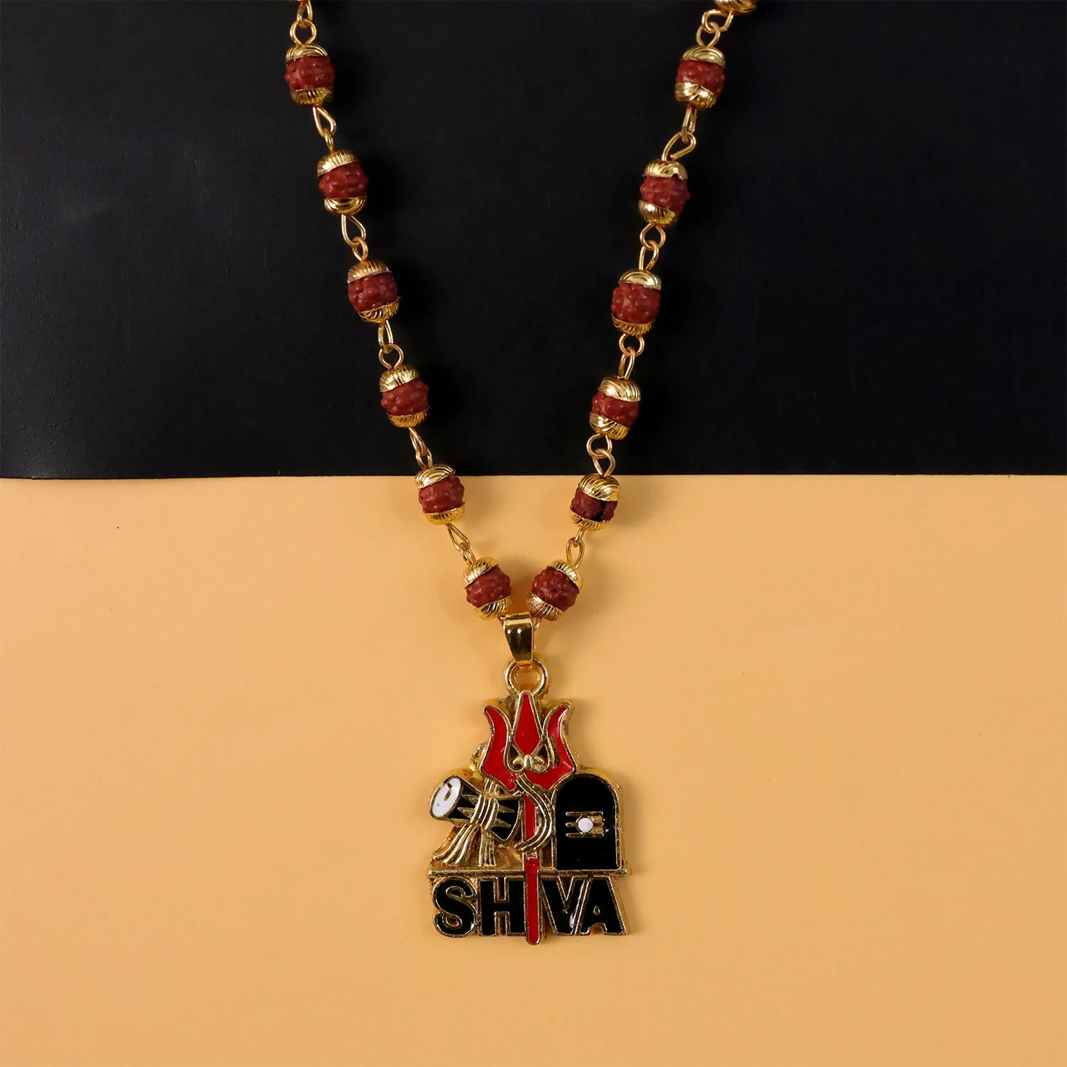 Shiva Trishul Rudraksha Beaded Pendant Necklace - Image 4