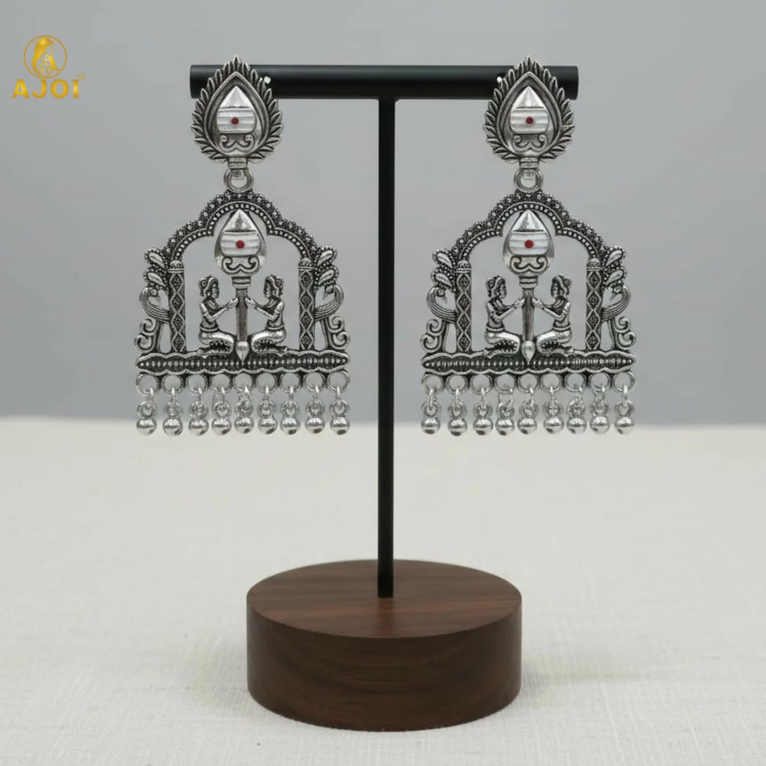 Shivarpan White Pearl Oxidized Silver Temple Earrings - Image 4