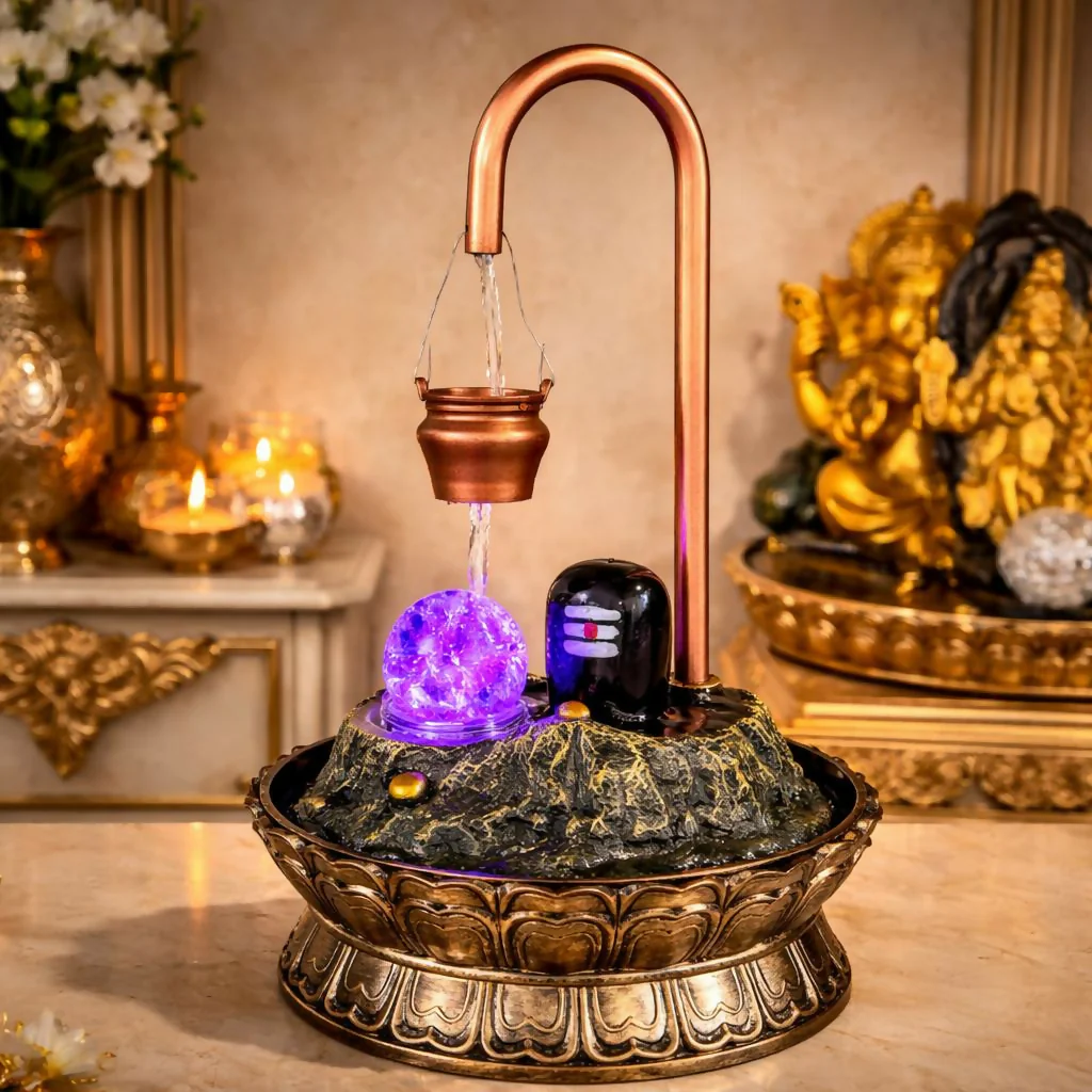 Shivling Tabletop Water Fountain with LED Crystal Ball - Image 2