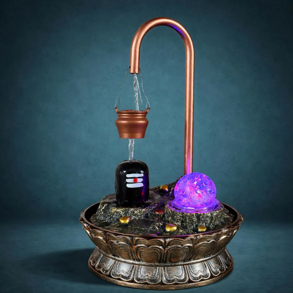 Shivling Tabletop Water Fountain with LED Crystal Ball - Image 3