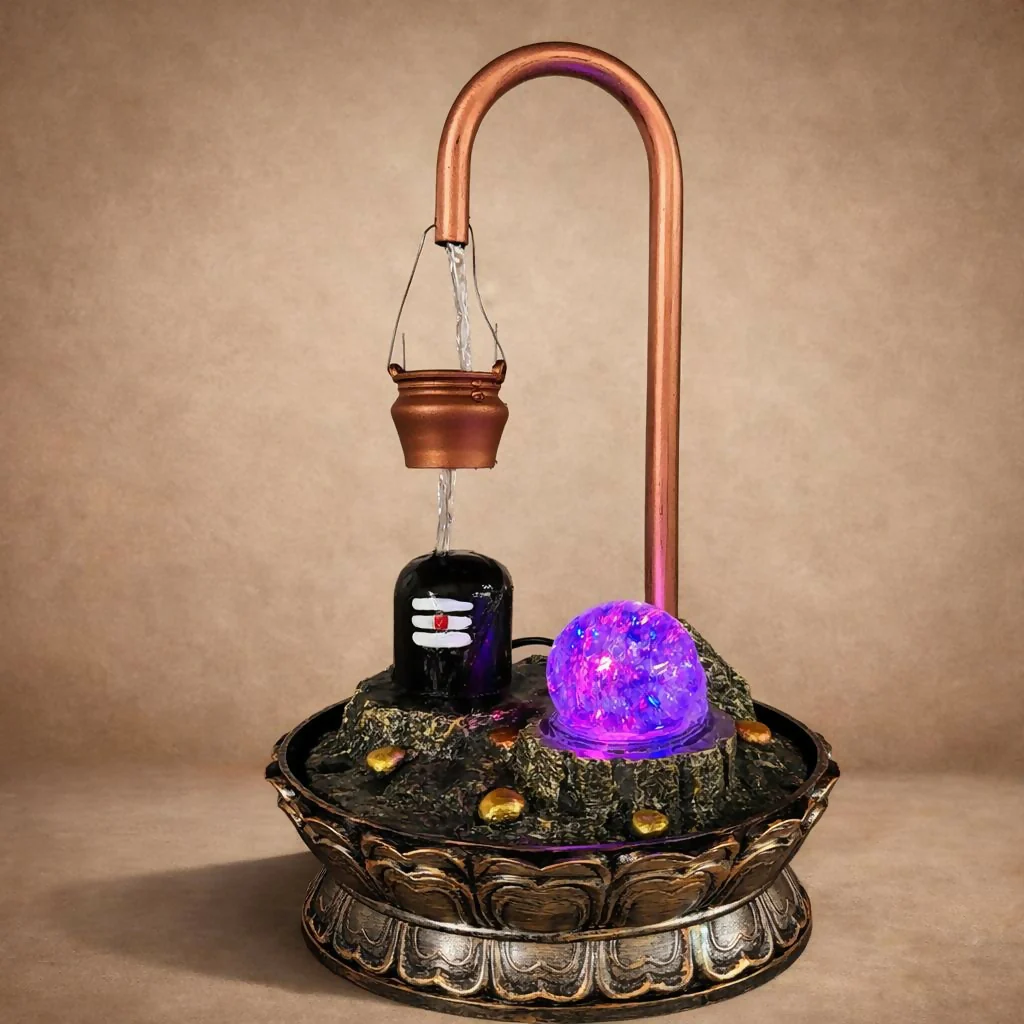 Shivling Tabletop Water Fountain with LED Crystal Ball - Image 4