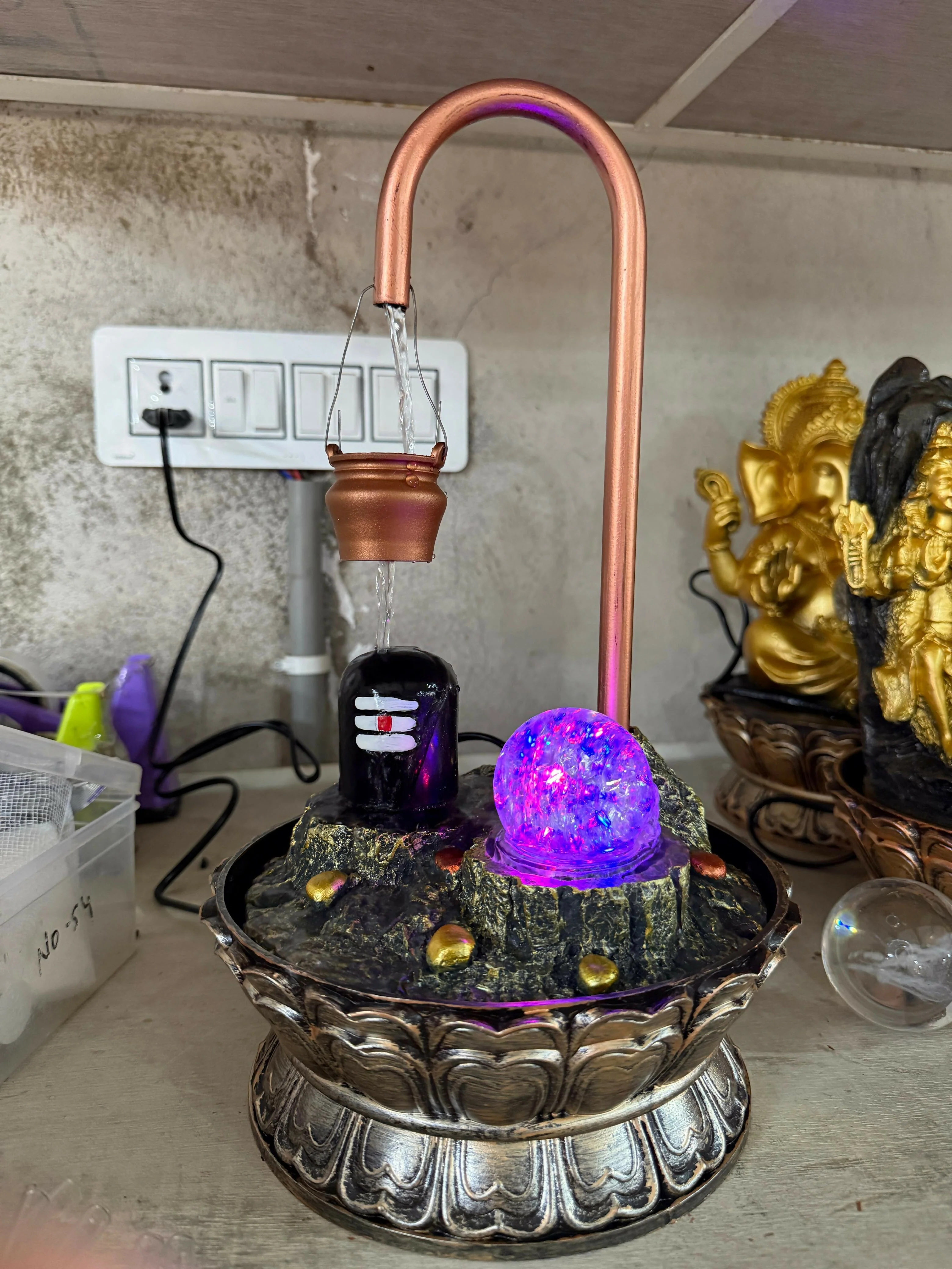 Shivling Tabletop Water Fountain with LED Crystal Ball - Image 6