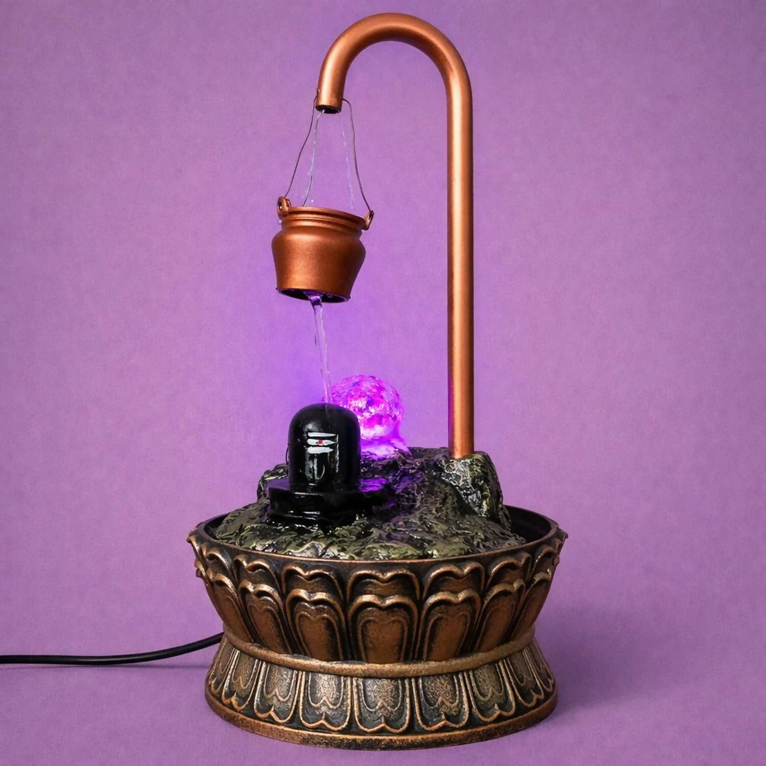 Shivling Water Fountain with LED Light Decorative Tabletop Waterfall Showpiece - Image 2