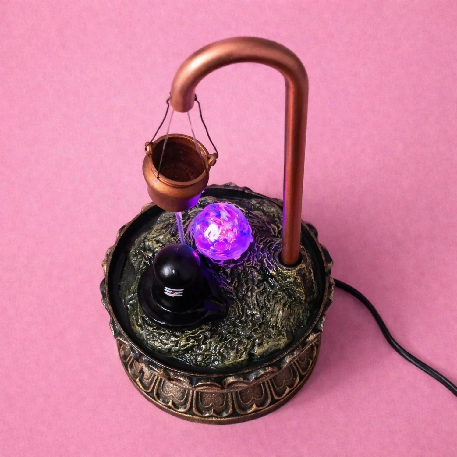 Shivling Water Fountain with LED Light Decorative Tabletop Waterfall Showpiece - Image 3