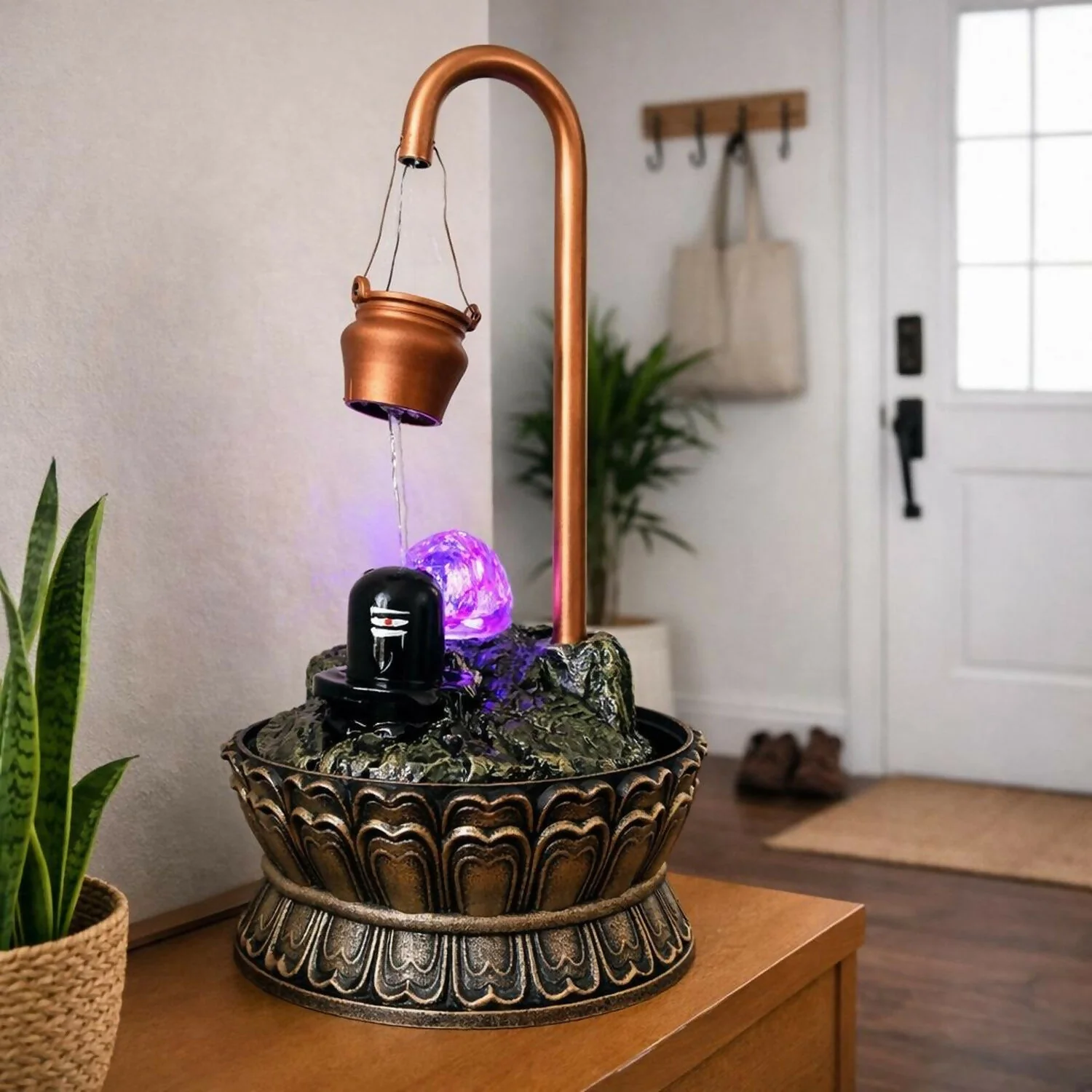 Shivling Water Fountain with LED Light Decorative Tabletop Waterfall Showpiece - Image 4