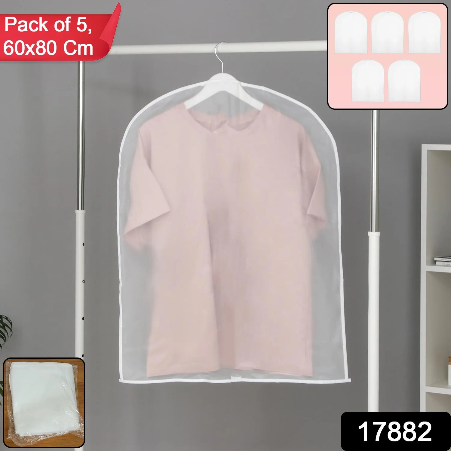 Short Hanging Garment Storage Cover Pack of 5 (60 × 80 cm) - Image 2