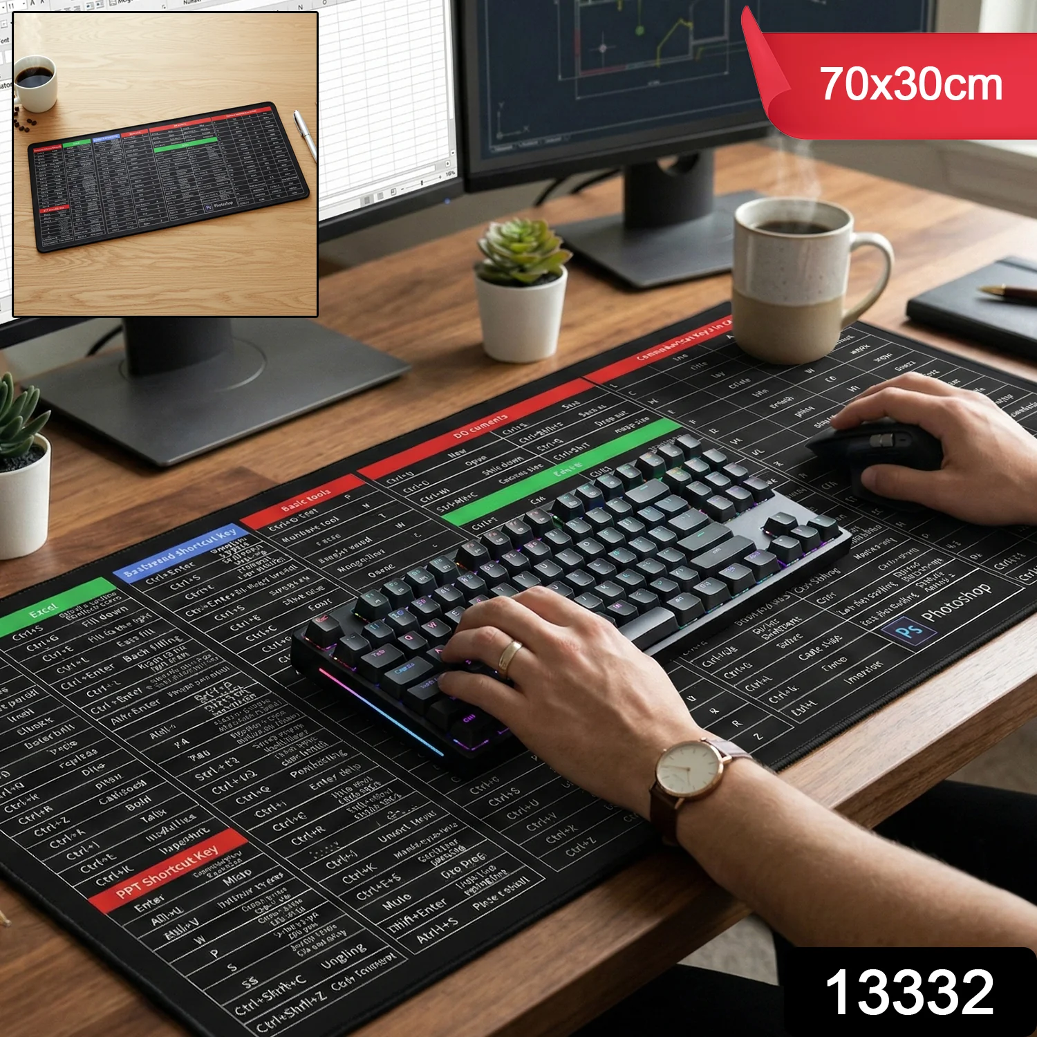 Shortcut Keyboard Mouse Pad Extended Desk Mat 70 x 30 Cm - Image 2
