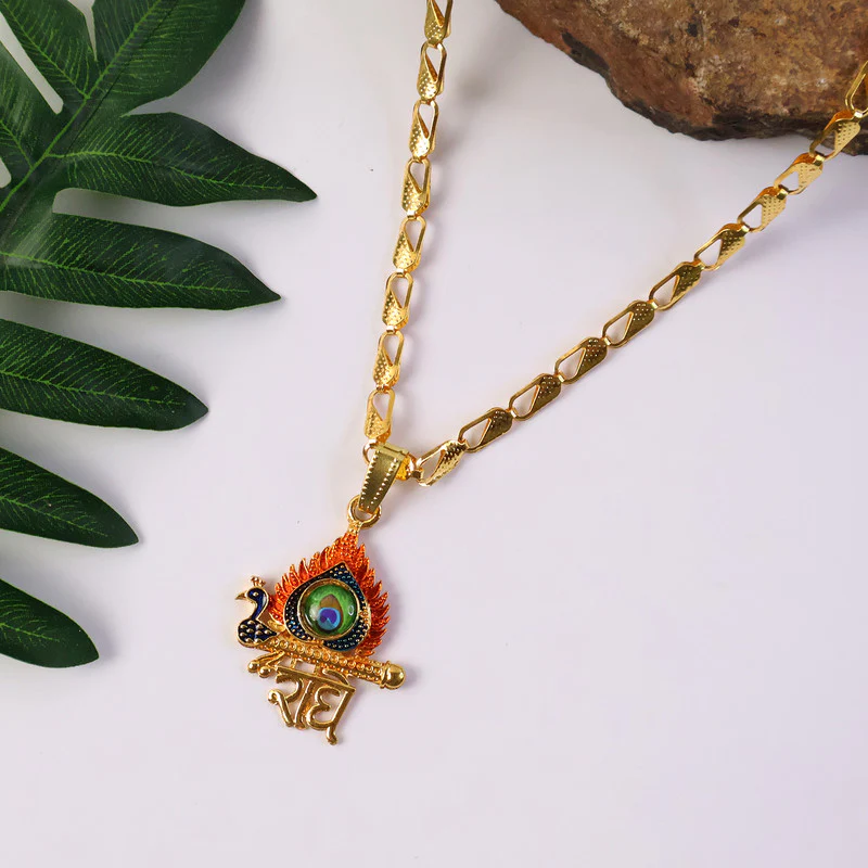Shree Krishna Morpankh Devotional Pendant with Designer Chain - Image 3